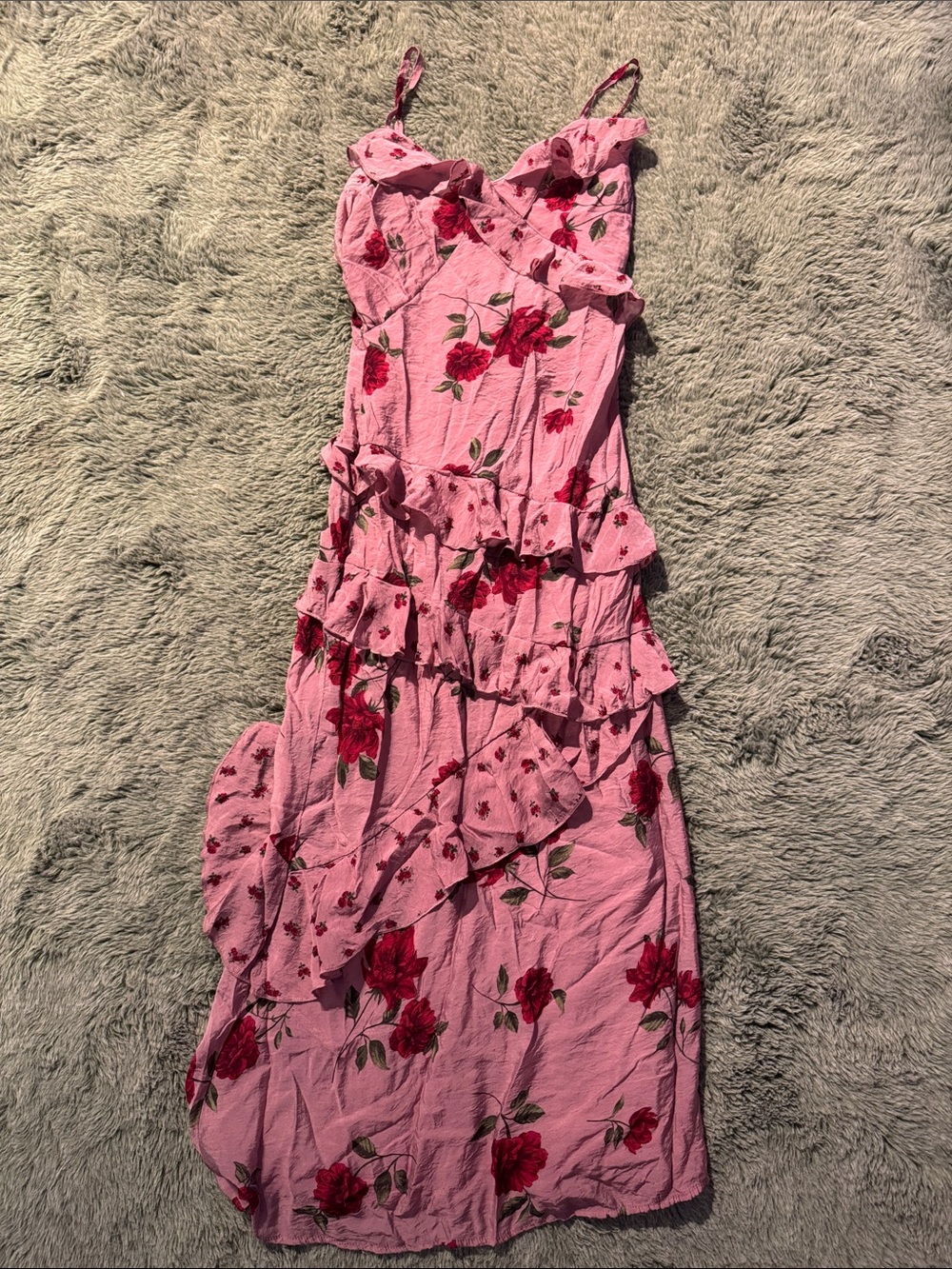 Jessica Simpson Pink Floral Ruffle Midi Dress
